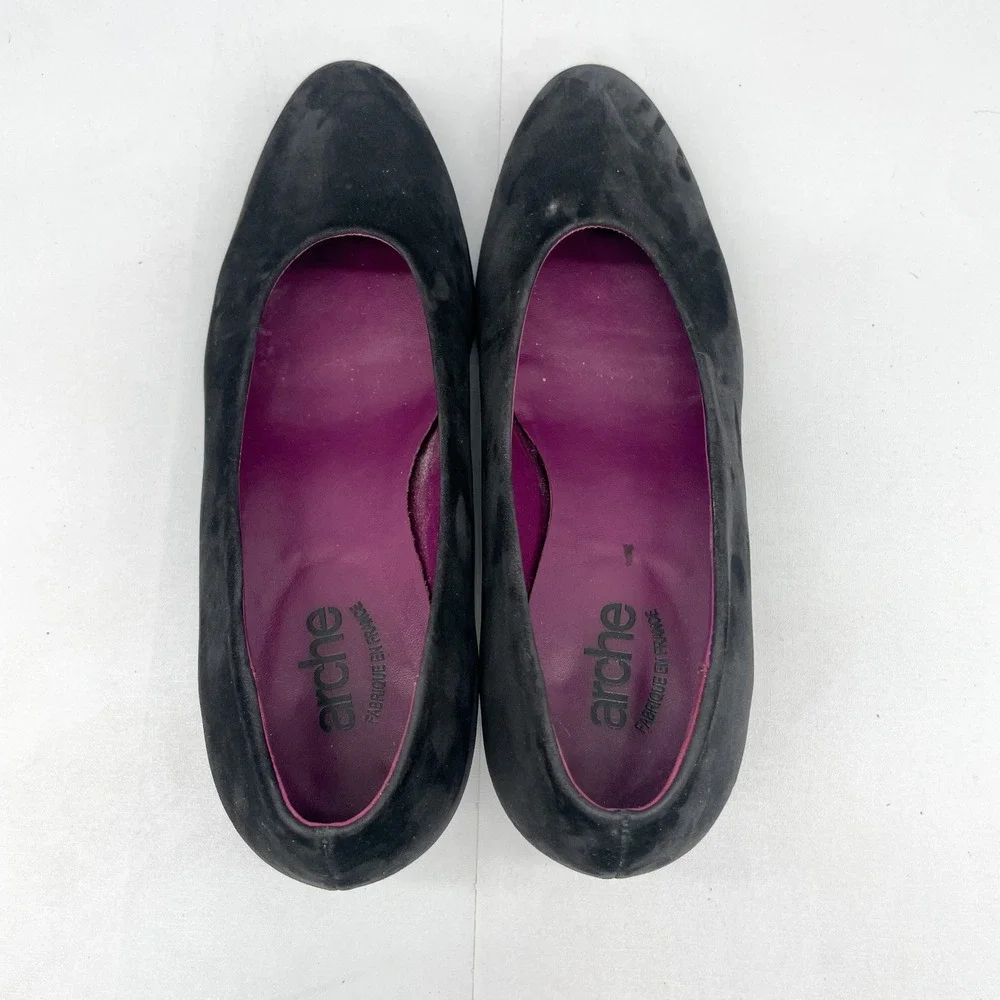 Arche LN Womens 37.5 6.5 Murlay Pumps Shoes Black Nubuck Round Toe Block Heels